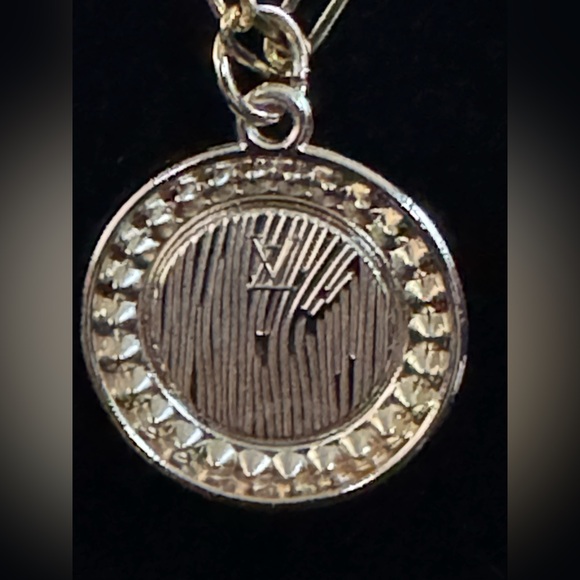 Louis Vuitton Rhinestone/White Pendant 18” Stainless Steel Gold Plated Necklace - Picture 4 of 7